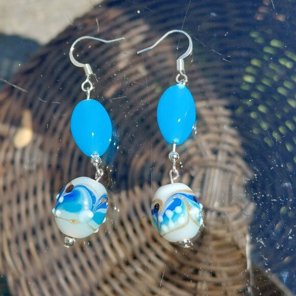 Glass earrings on silver tone earwire lampwork handmade beads - Picture 3 of 3